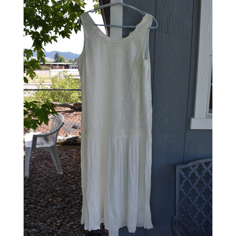 Angelina Jean Vintage Ivory Lace Fairy Dress Drop Waist Pleated Maxi Cream Sz 14